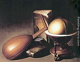 Lute Canvas Paintings - Still Life with Globe, Lute, and Books